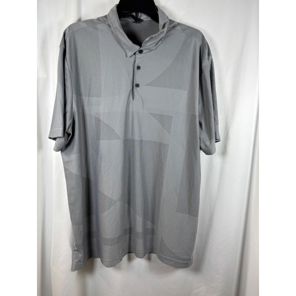 Adidas Mens Grey Geometric Mesh Golf Polo Shirt Size 2XL Short Sleeve Activewear